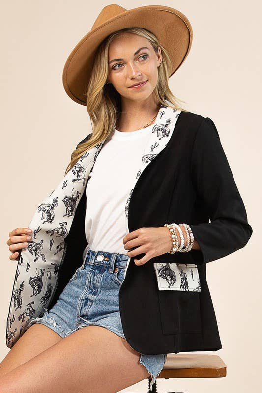 DION BUCKING HORSES PRINT CONTRAST BLAZER