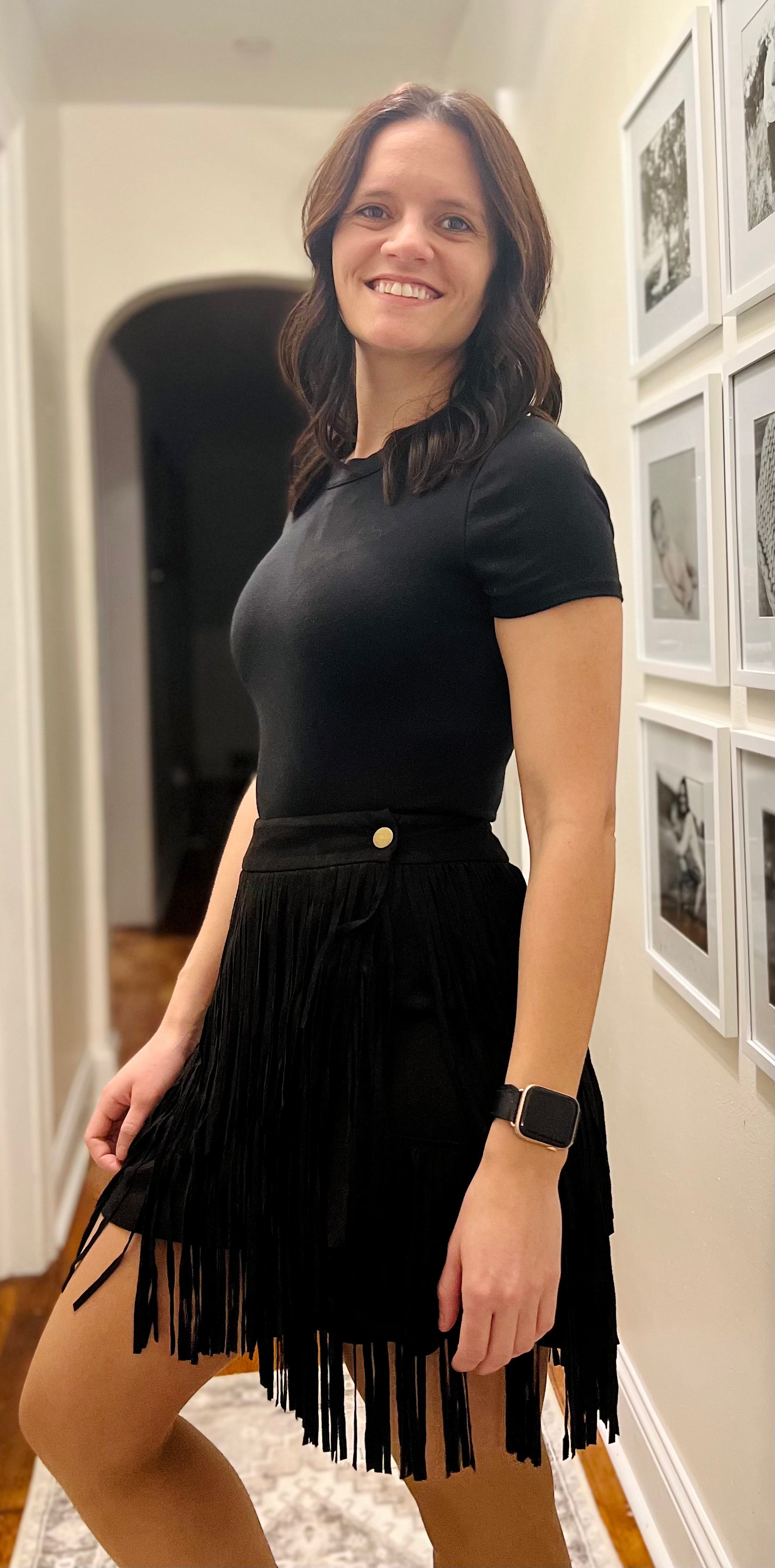 Fringe black skirt dress hot sale