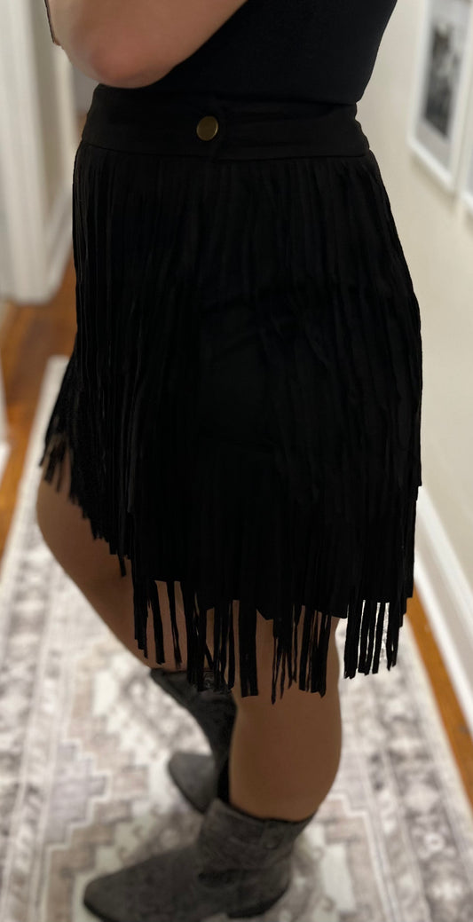 Wyld Fringe Skirt-Black