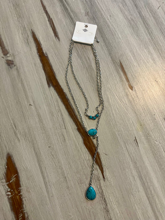 Layered Turquoise Lariat Necklace
